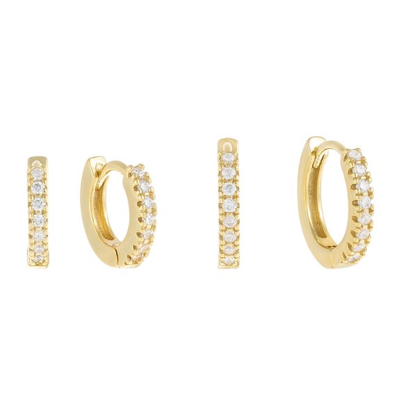 PAVE CZ HUGGIE EARRING COMBO SET 2 PAIRS OF EARRINGS FOR PRICE OF 1, S925 - Picture 1 of 3